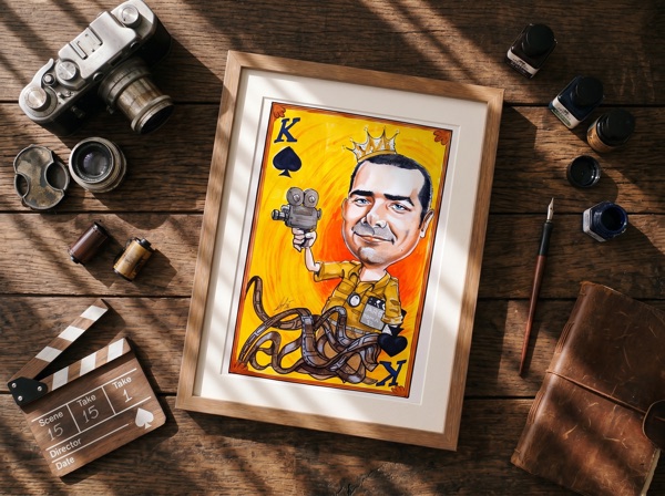 Caricatura personalizada estilo naipe, tema cineasta