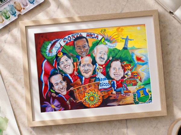 Caricatura de grupo de amigos, tema Costa Rica