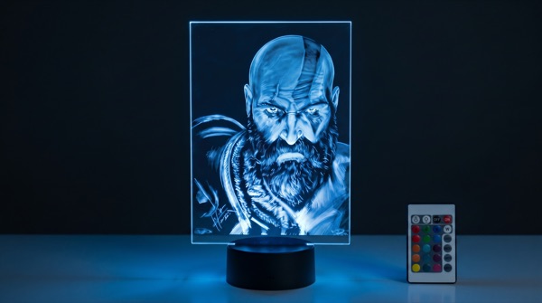 Retrato LED en acrílico de Kratos, God of War