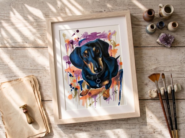Retrato de perro salchicha pintado a mano, Costa Rica