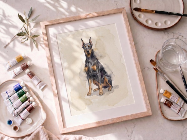 Mini retrato de perro Doberman