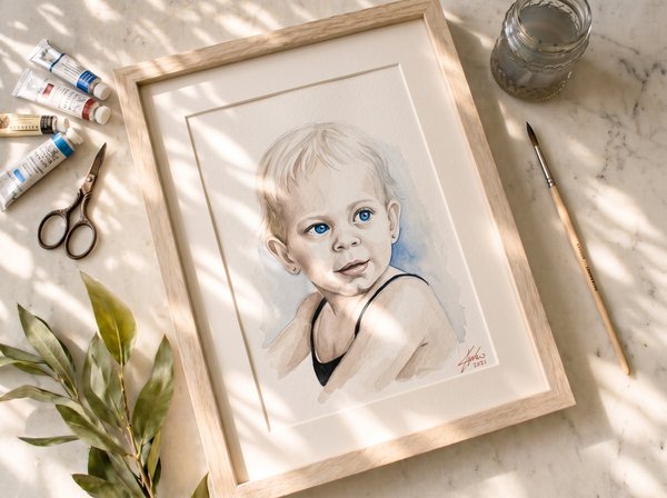 Retrato en acuarela de bebé