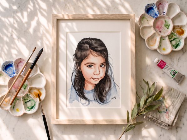 Retrato en acuarela de niña