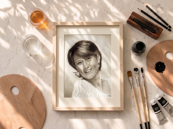 Retrato a pincel seco de mujer