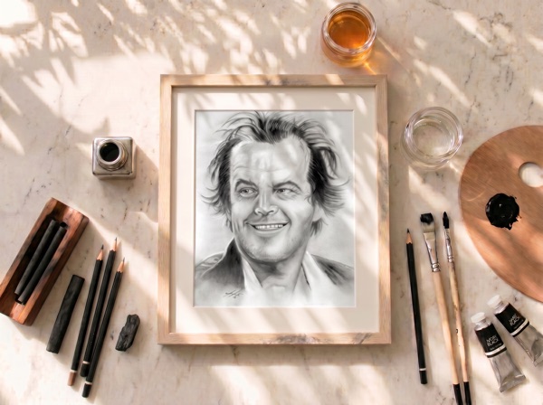 Retrato a pincel seco de hombre sonriente