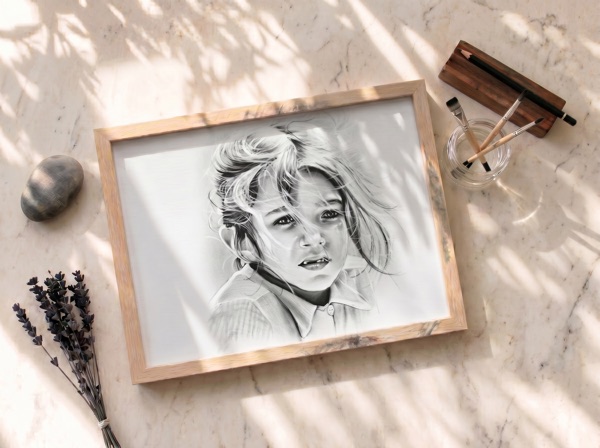 Retrato a pincel seco de niña