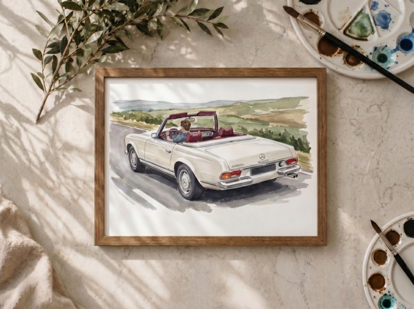 Retrato de carro blanco pintado a mano