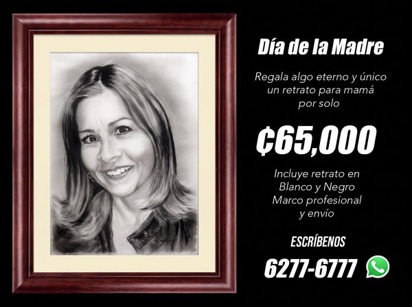 Promoción Día de la Madre: retrato en blanco y negro con marco profesional, ₡65,000, envío incluido